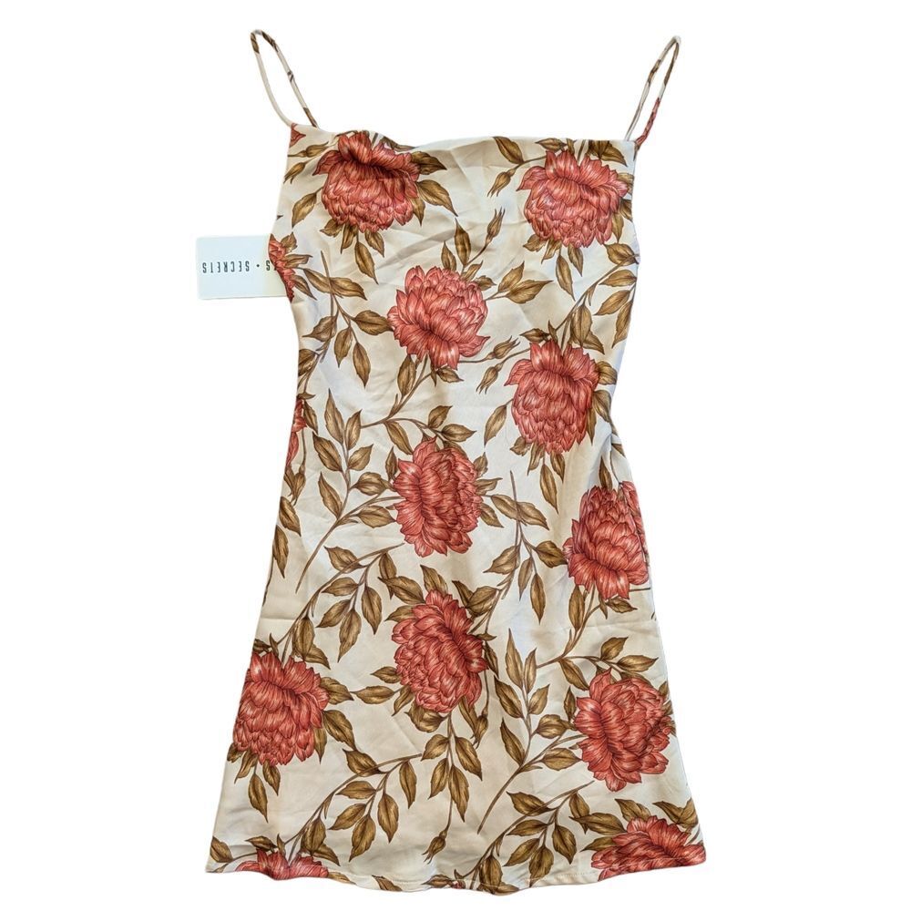 Saints+Secrets Beige Red Floral Slip Mini Dress Size XS